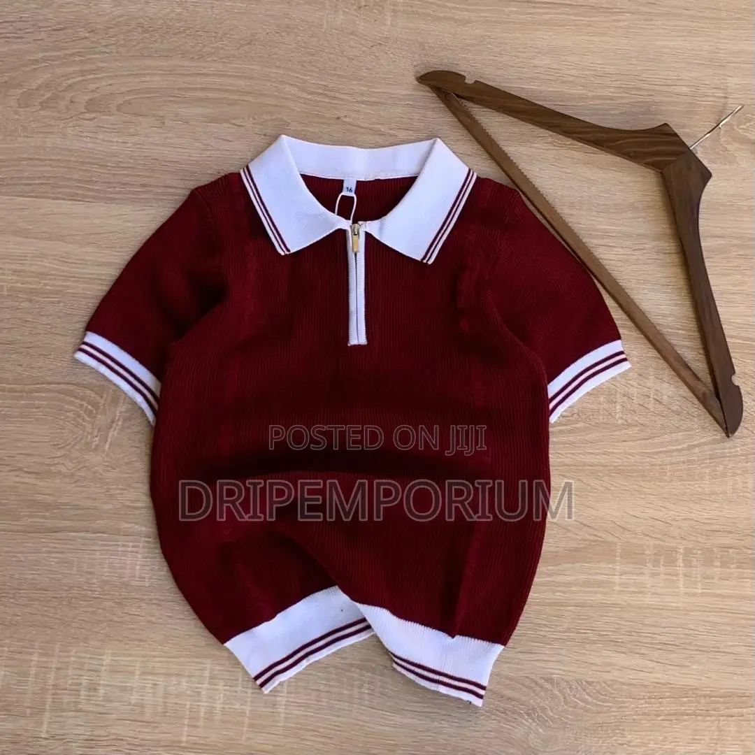 Kids Burgundy Zip Polo