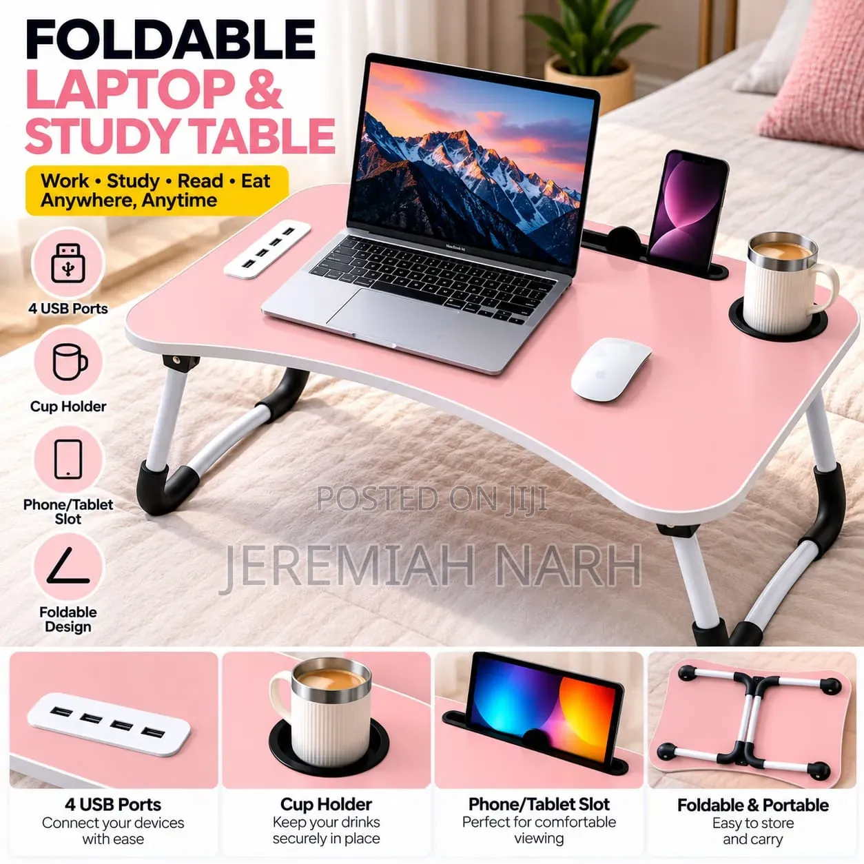 Foldable Laptop and Study Table With 4 USB Port