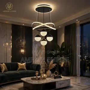 Black Infinity 6 Rings Ceiling Pendant Chandelier -Black/Gold. Led 72w
