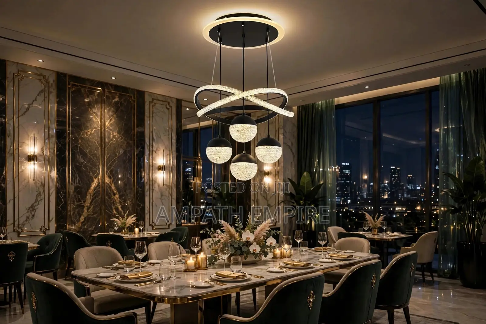 Black Infinity 6 Rings Ceiling Pendant Chandelier -Black/Gold. Led 72w