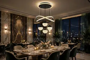 Black Infinity 6 Rings Ceiling Pendant Chandelier -Black/Gold. Led 72w