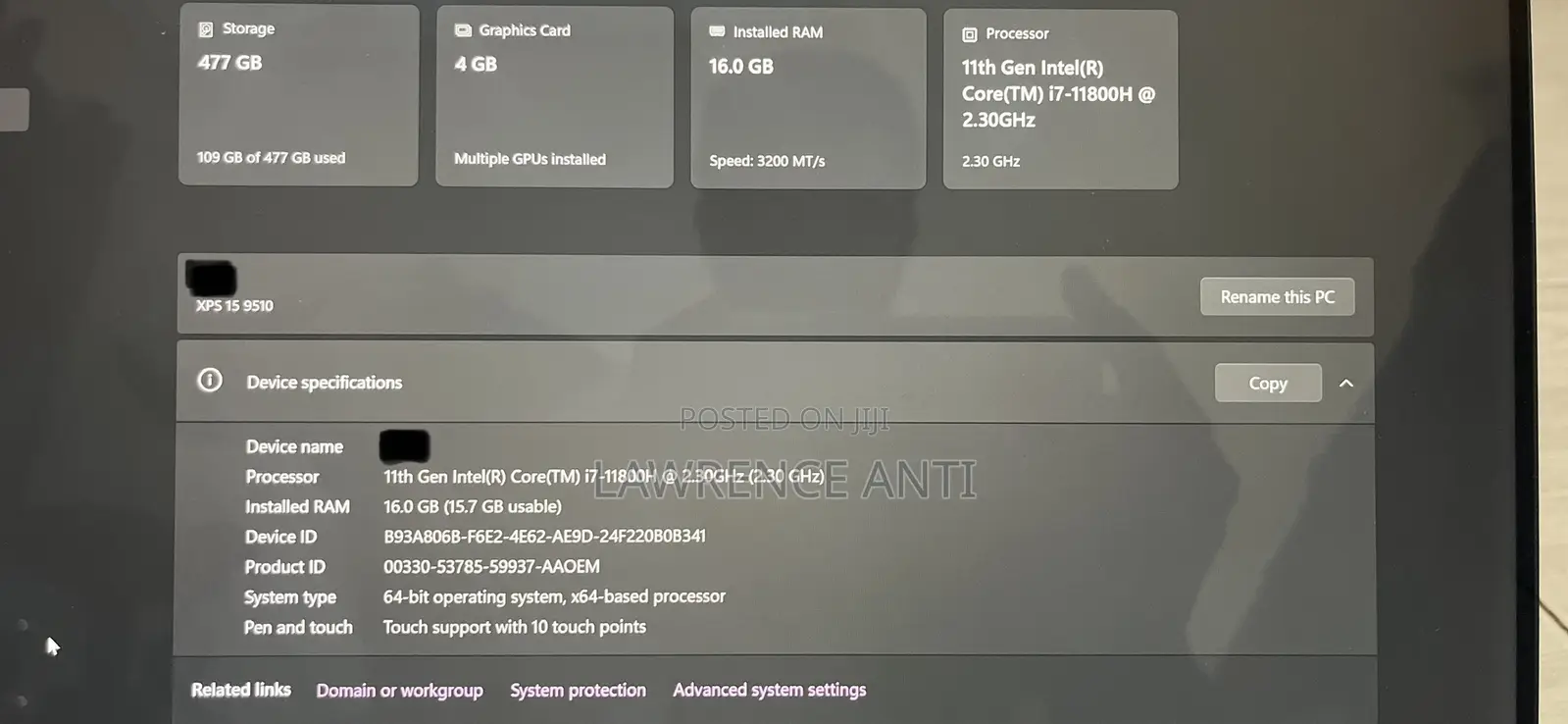 Laptop Dell XPS 15 9510 16GB Intel Core i7 SSD 512GB