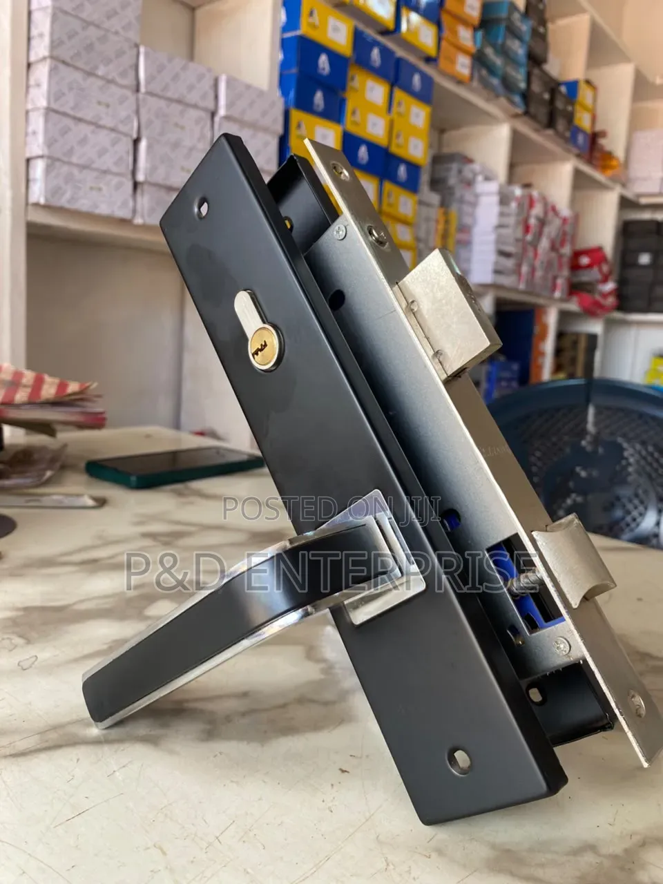 Quality Wooden Door Lock With Black Handles