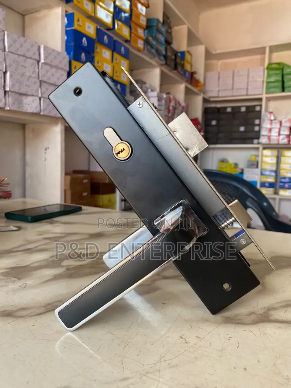 Quality Wooden Door Lock With Black Handles