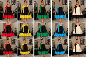 Noir Charm Dress – Women's Two-Tone Flare Dress With Bow & Ruffle Hem