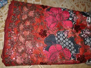 5 Yards Premium Sequin Lace Fabric – Red & Black