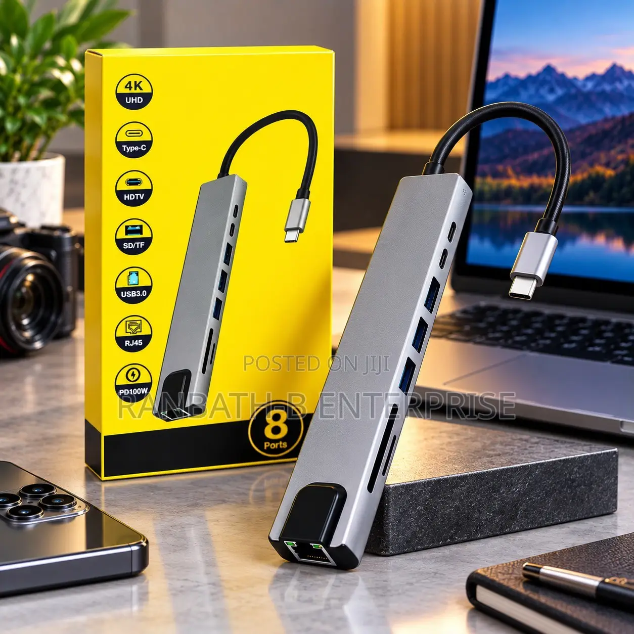USB-C Hub With 4k Hdmi, USB 3.0, Sd/Tf and Rj45 Ethernet