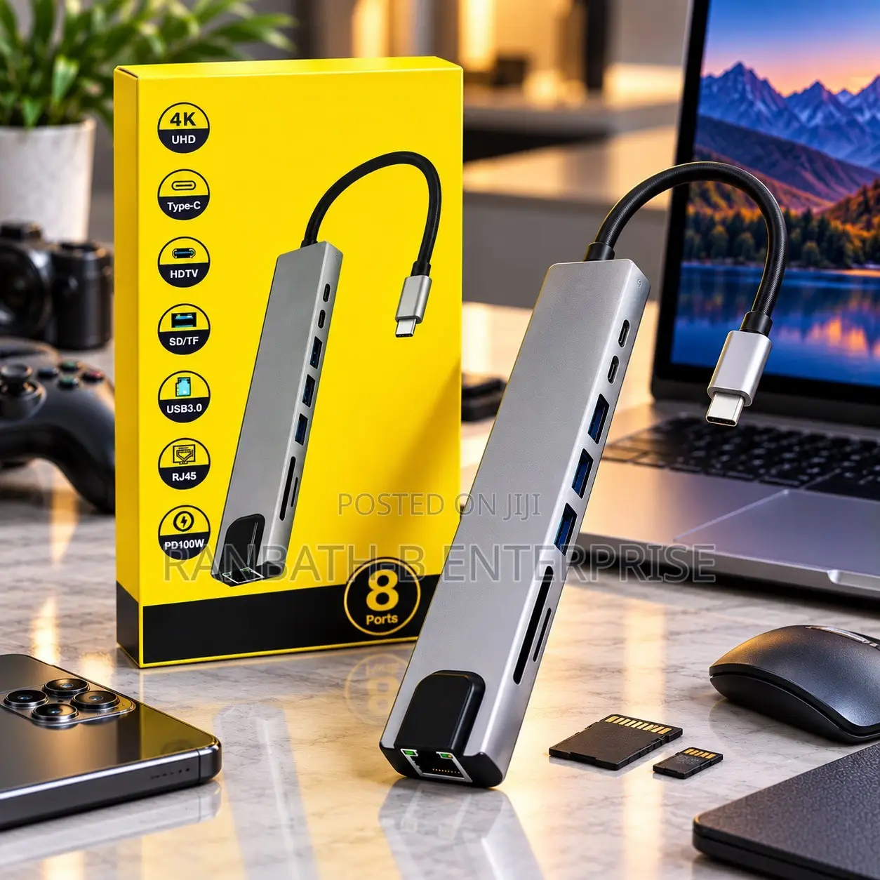 USB-C Hub With 4k Hdmi, USB 3.0, Sd/Tf and Rj45 Ethernet