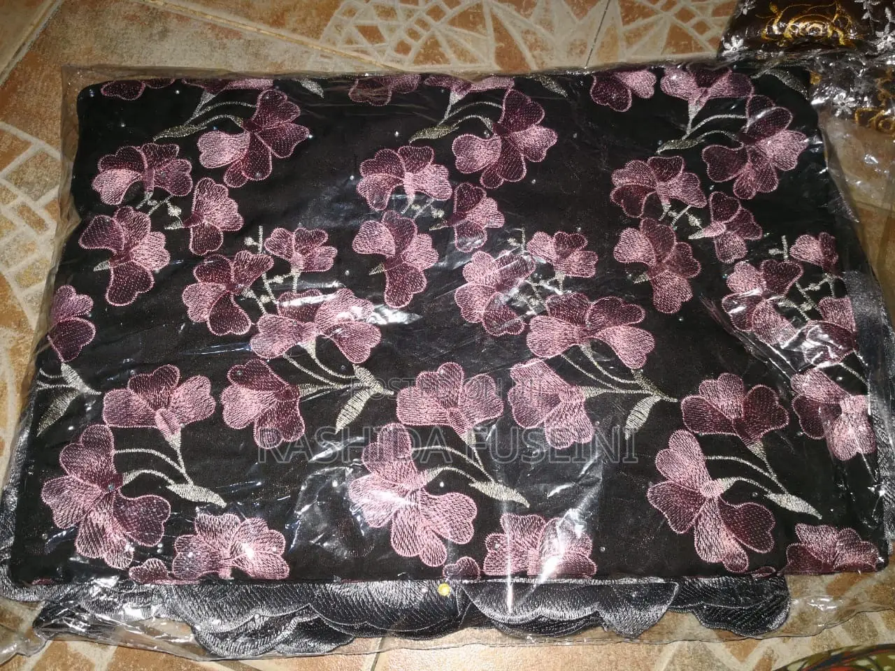 5 Yards Black & Pink Floral Lace Fabric