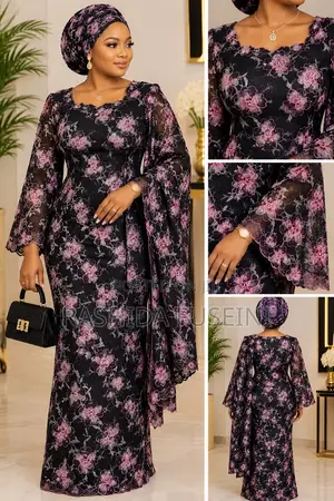 5 Yards Black & Pink Floral Lace Fabric