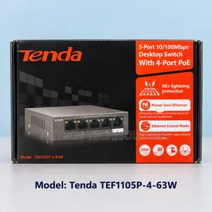 TEF1105P-4-63W-Tenda 5-Port 10/100Mbps Desktop Switch With 4-Port PoE