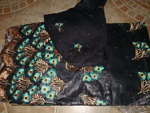 Black Shada Lace With Teal & Gold Embroidery