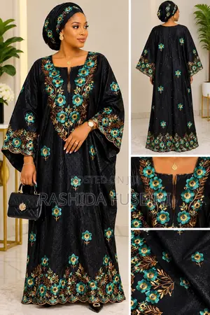 Black Shada Lace With Teal & Gold Embroidery