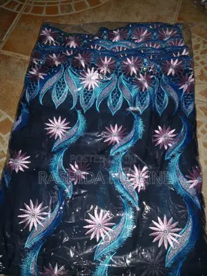 5 Yards Luxury Navy Blue & Pink Floral Shada Lace