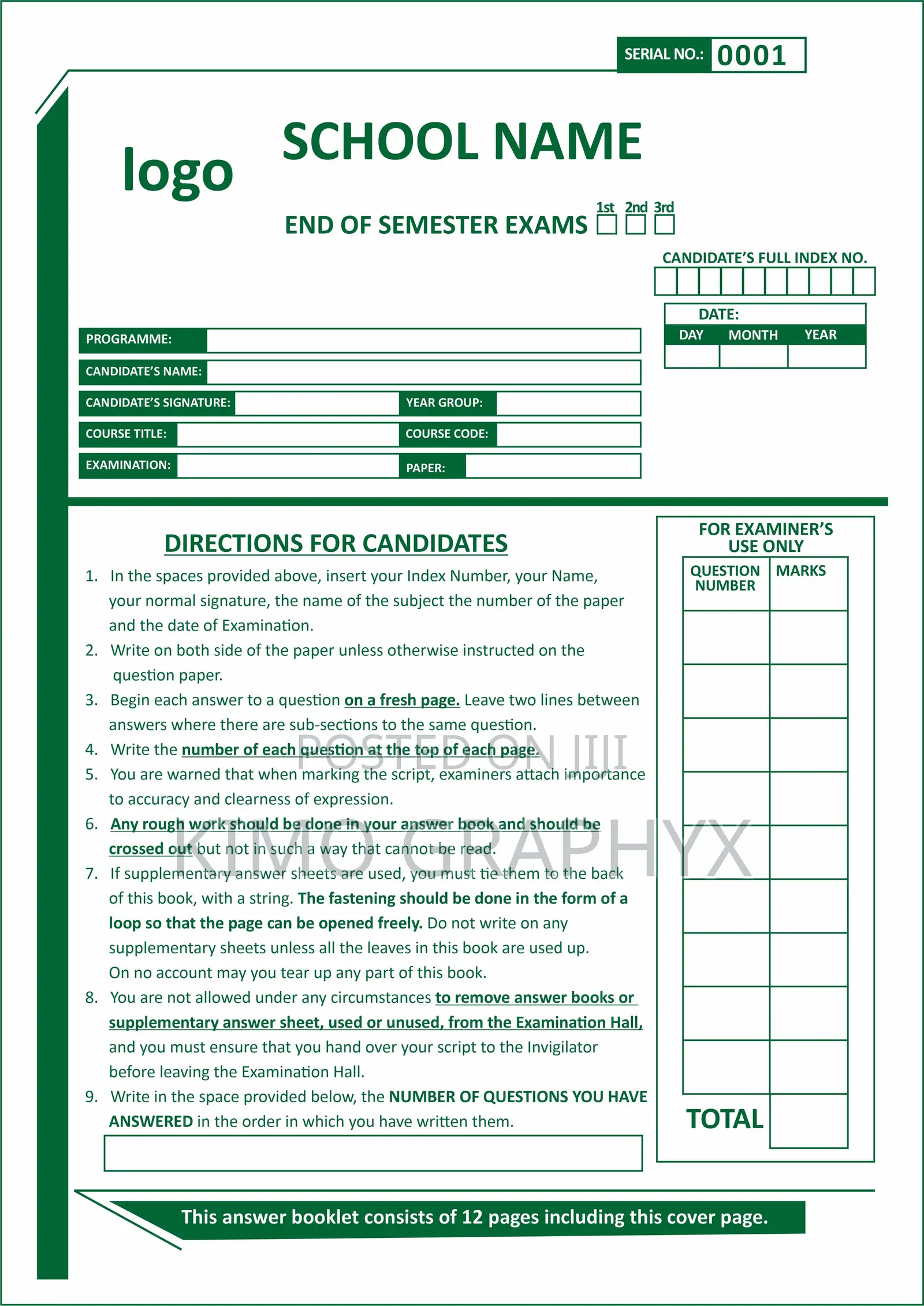 Answer Booklets/Sheets Printing