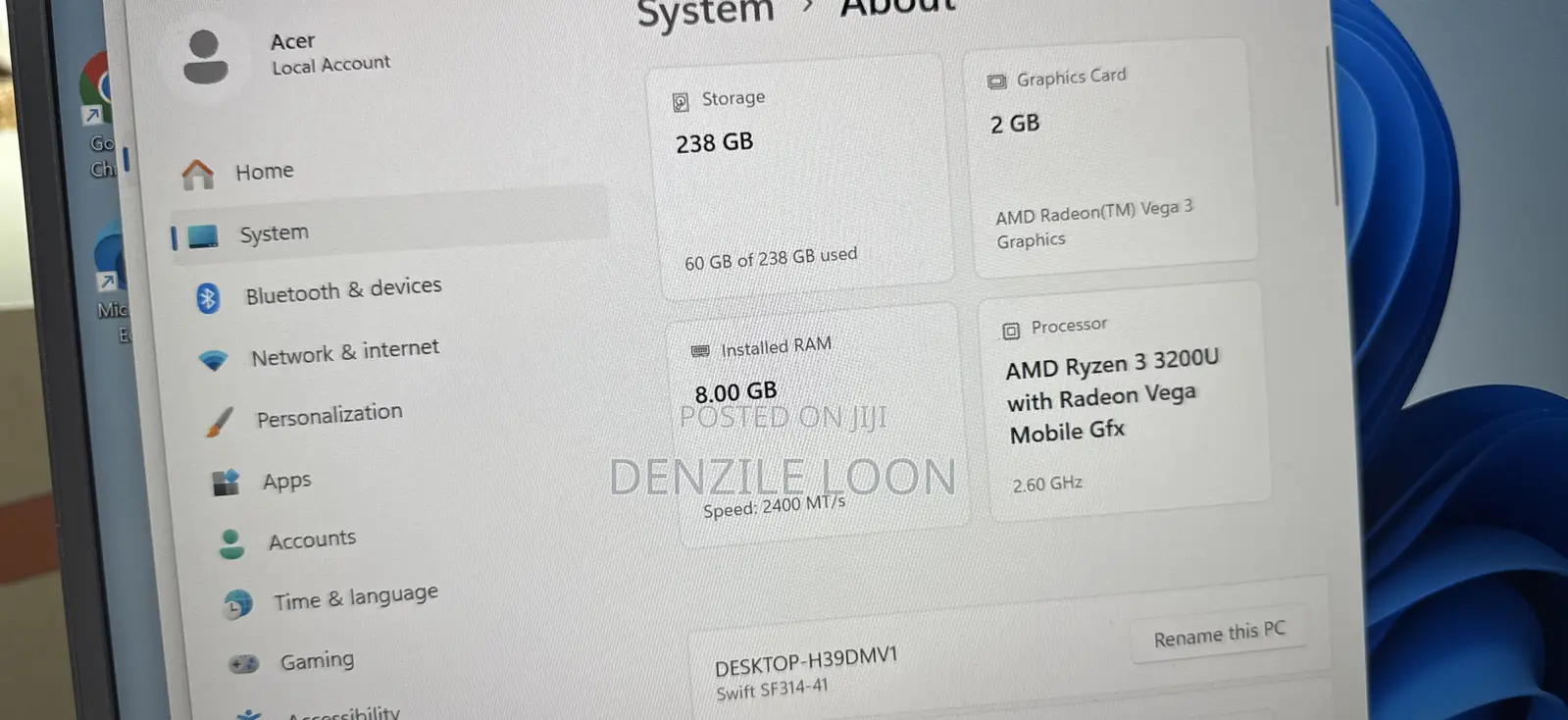 Laptop Acer Swift 8GB AMD Ryzen 3 SSD 256GB