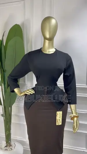 Black and Brown Peplum Office Dress