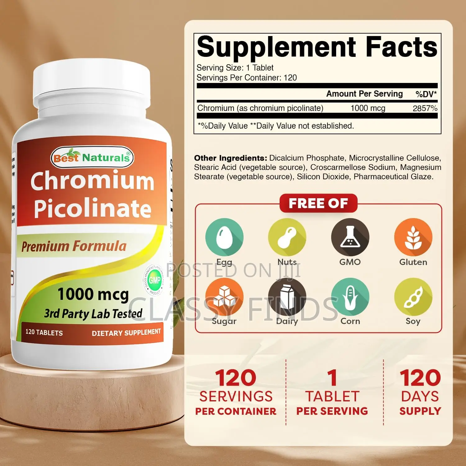 Best Naturals Chromium Picolinate 1000 MCG 120 Tablets