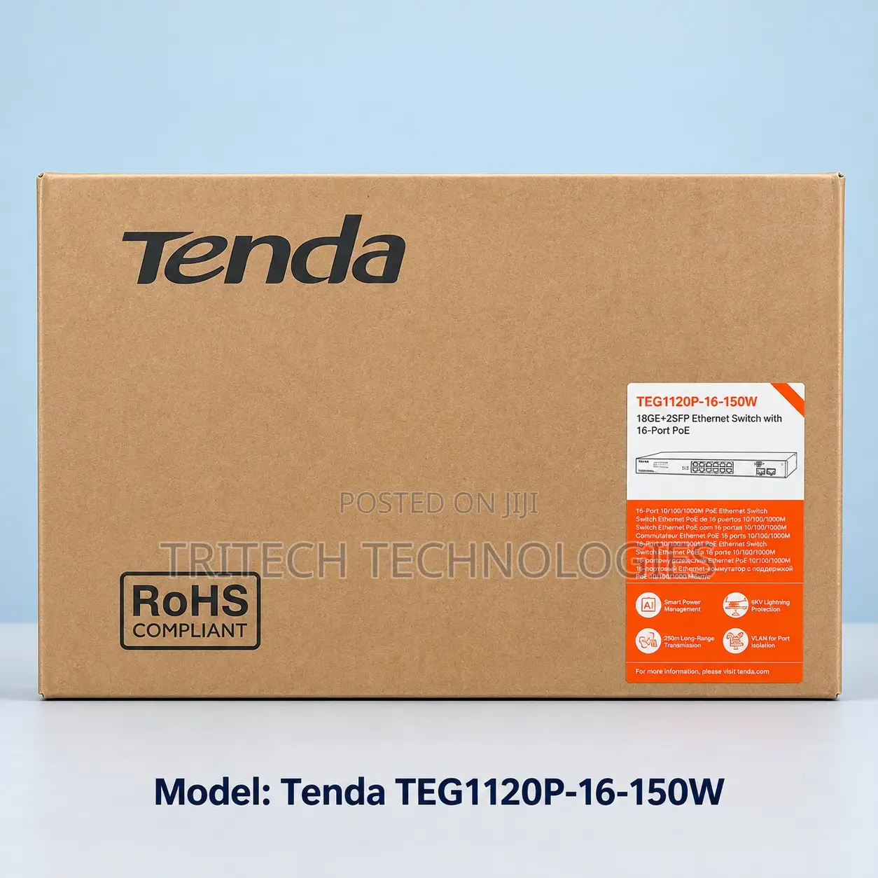 TENDA TEG1120P-16-150W-Tenda 18GE+2SFP Ethernet Unmanaged Switch
