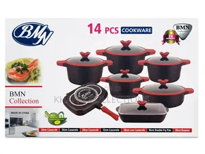 BMN 14 PCS Non-Stick Cookware Set With Glass Lids - 5 Layer Coating