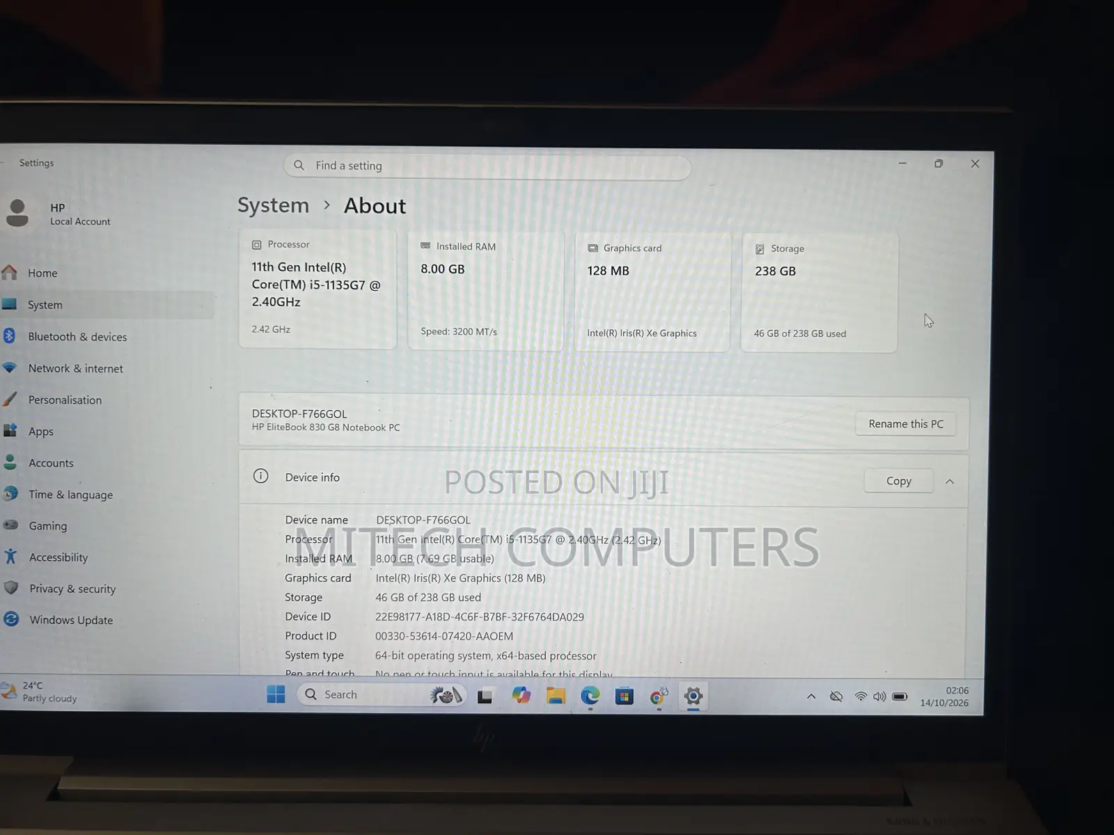 Laptop HP EliteBook 830 G8 8GB Intel Core i5 SSD 256GB