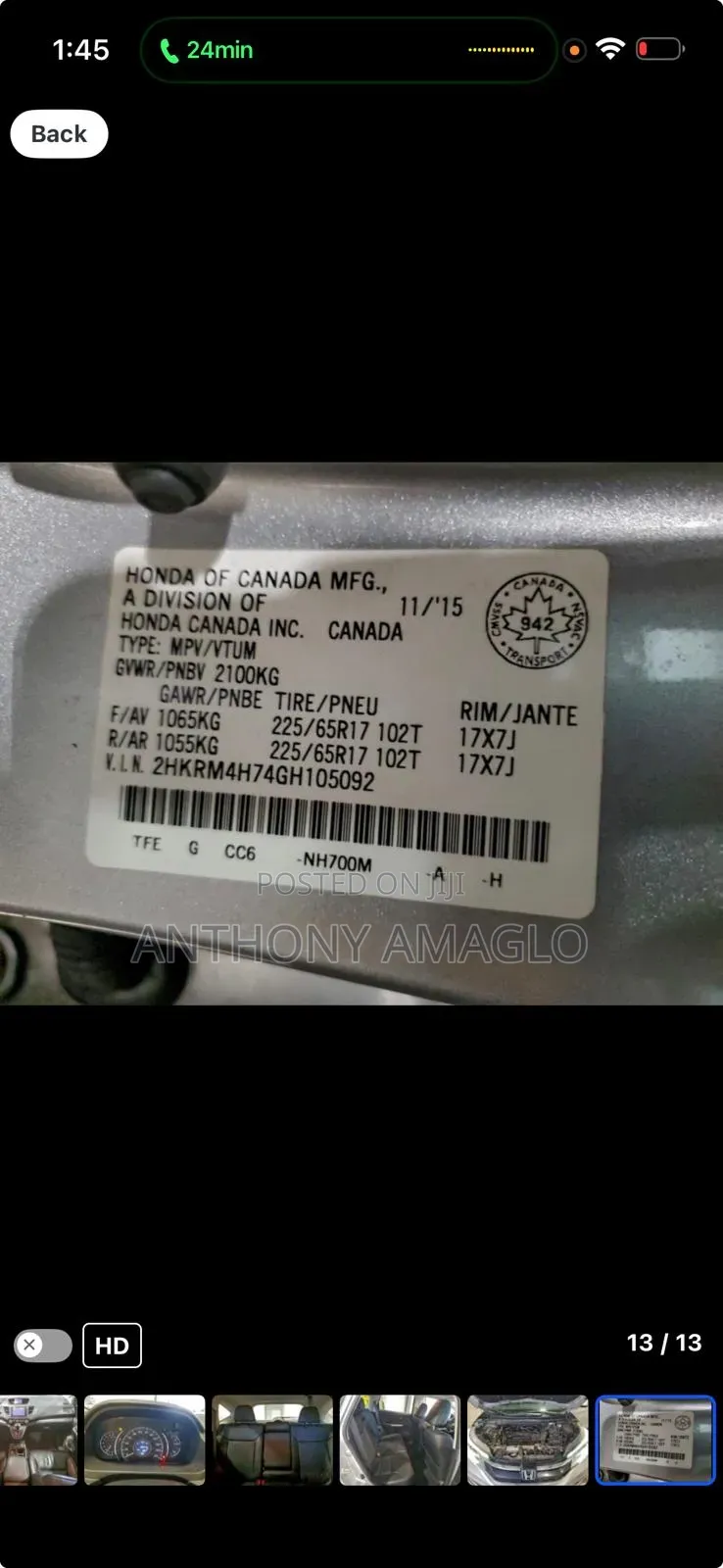 Honda CR-V EX-L 4dr SUV AWD (2.4L 4cyl CVT) 2016 Gray