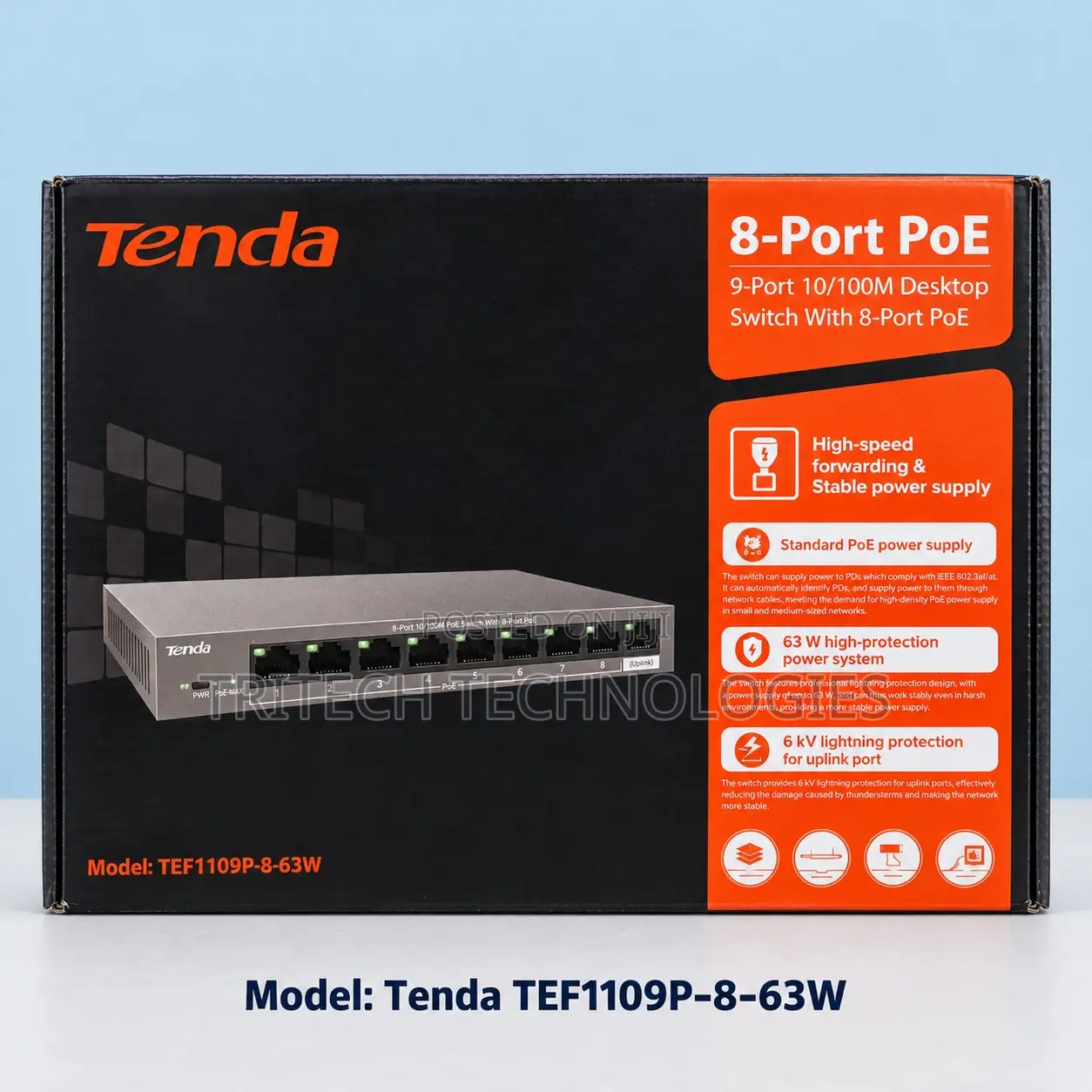 TENDA TEF1109P-8-63W-Tenda 9-Port 10/100Mbps Desktop Switch