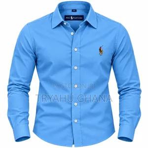Classic Long-Sleeve Blue Polo Office Shirts for Sale at Tryahu