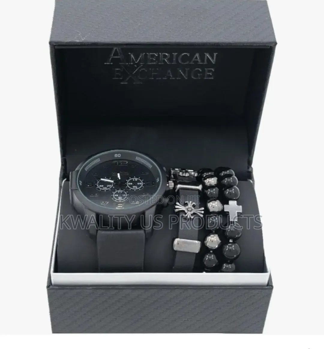 American Exchange Men's Bold Wrist Watch + 3 Assorted Bracelets