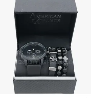 American Exchange Men's Bold Wrist Watch + 3 Assorted Bracelets