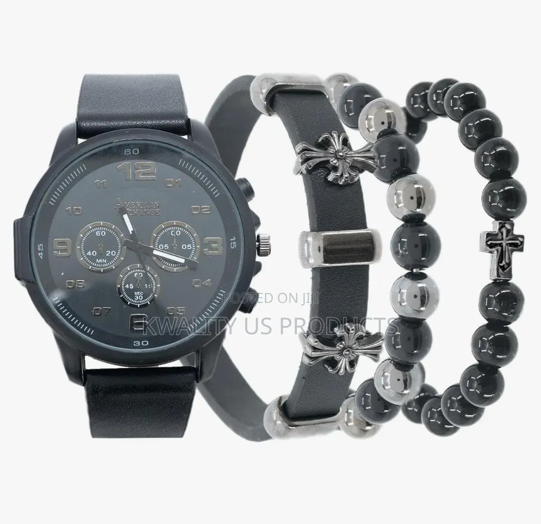 American Exchange Men's Bold Wrist Watch + 3 Assorted Bracelets