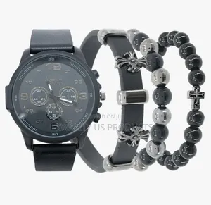 American Exchange Men's Bold Wrist Watch + 3 Assorted Bracelets