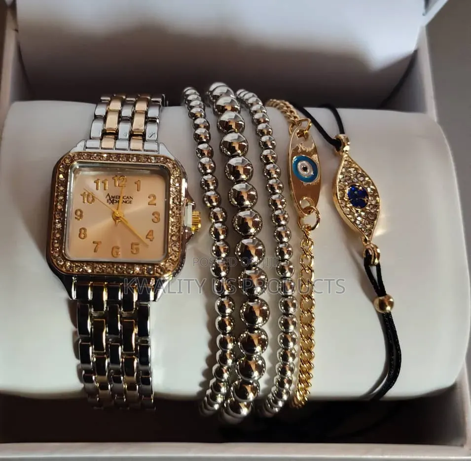 American Exchange Women's Two-Tone Wrist Watch + 5 Assorted Bracelets
