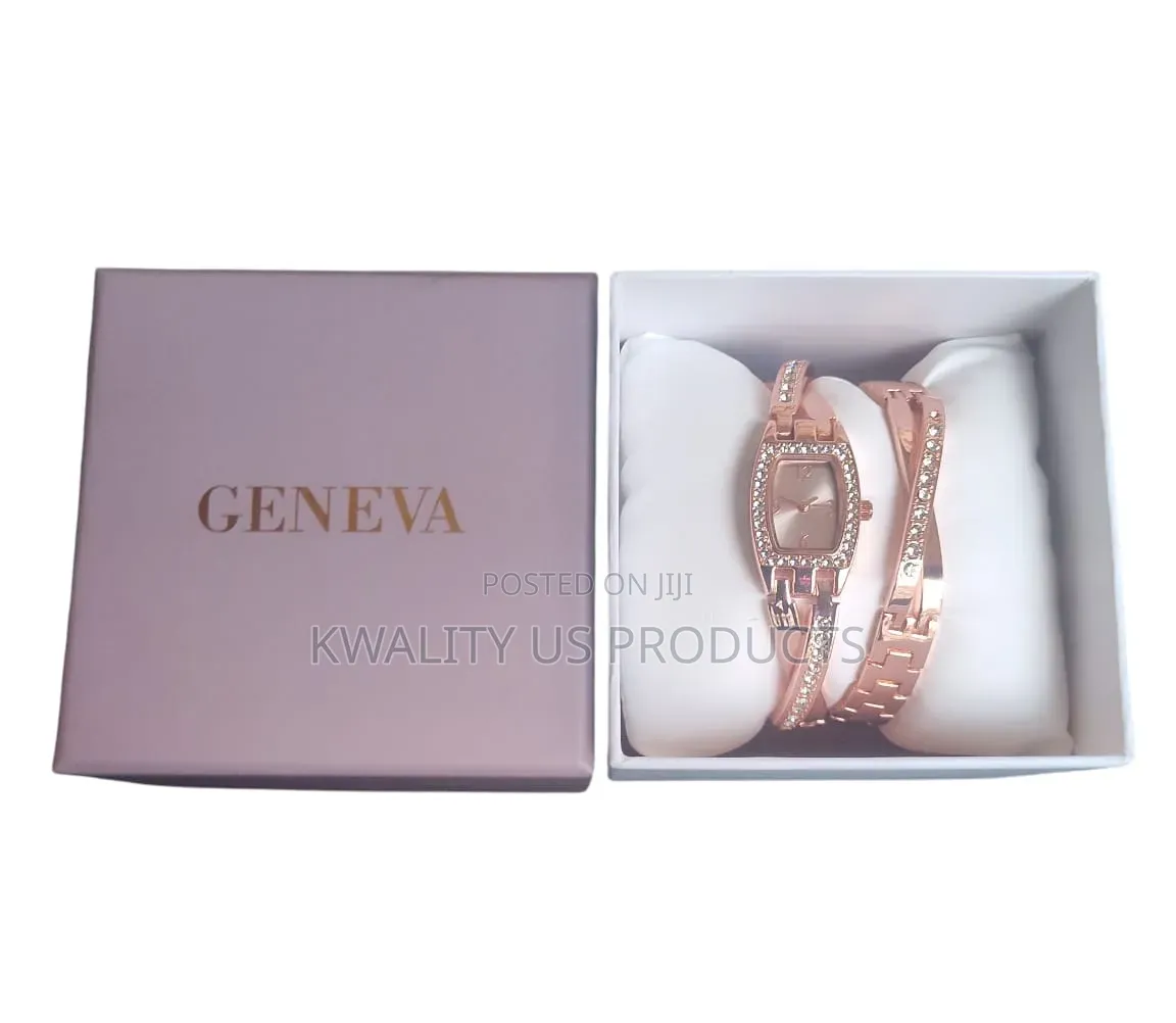 Geneva Women's Rose Gold-Tone Wrist Watch + Matching Bracelet