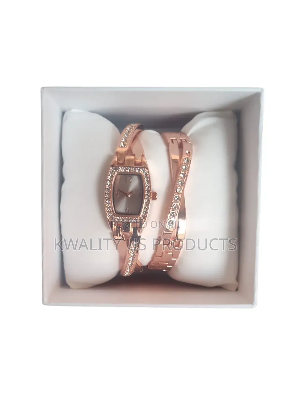 Geneva Women's Rose Gold-Tone Wrist Watch + Matching Bracelet