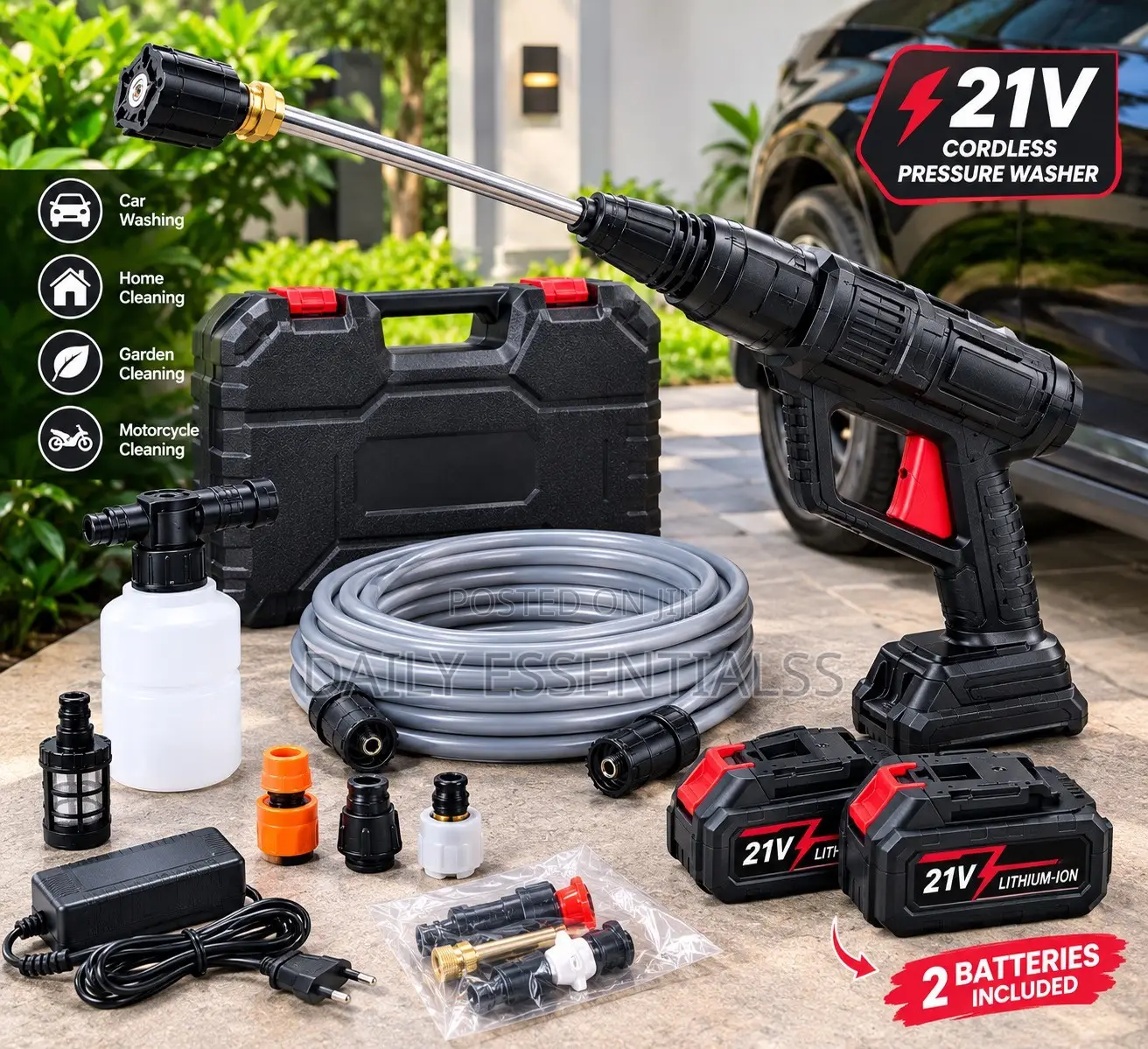 21V Cordless Pressure Washer Kit With 2 Batteries and Foam Sprayer