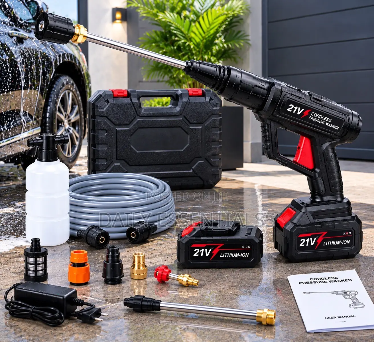 21V Cordless Pressure Washer With 2 Batteries and Accessories