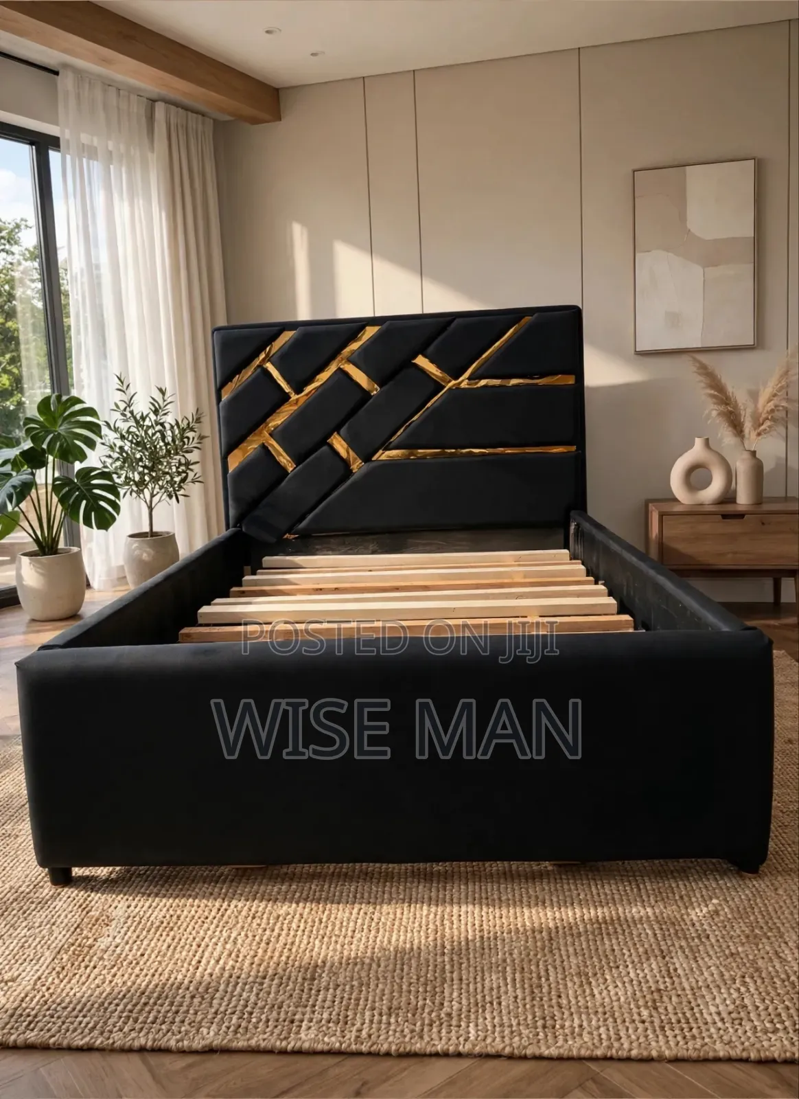 Luxury Black & Gold Queen Size Bed Frame - Modern Design in Sunyani