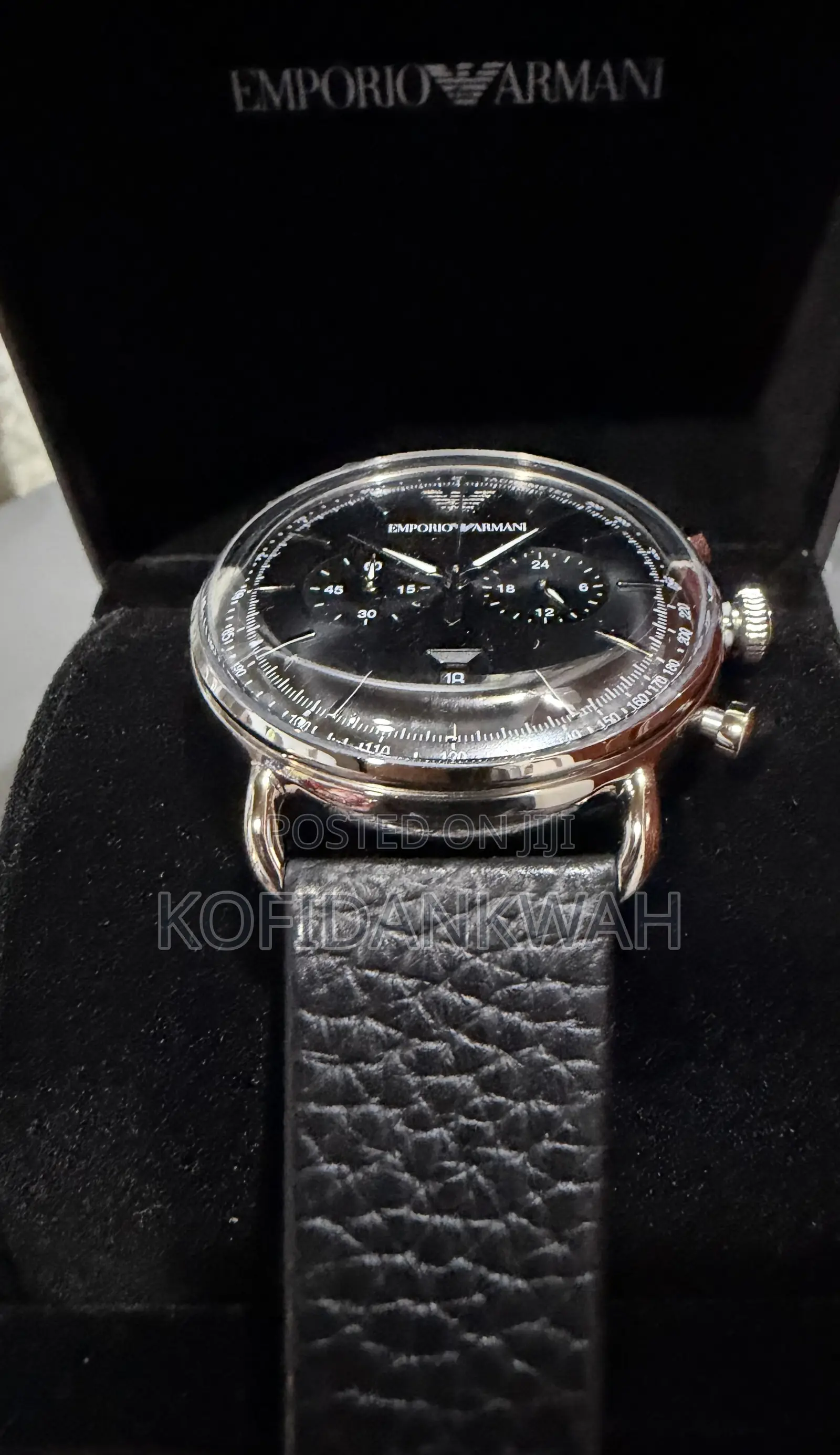 Emporio Armani Men's Chronograph Black Leather Watch, 43mm