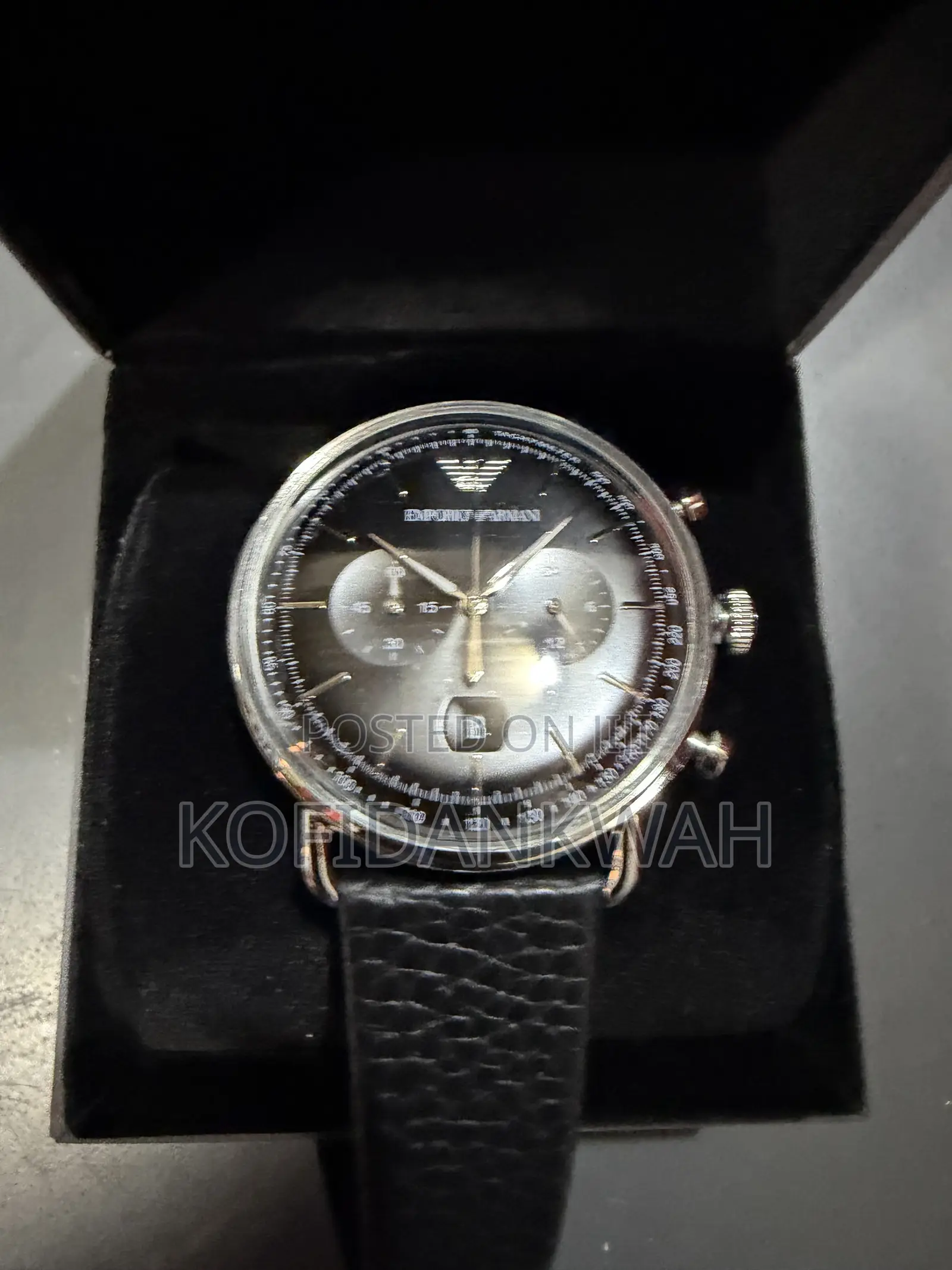 Emporio Armani Men's Chronograph Black Leather Watch, 43mm
