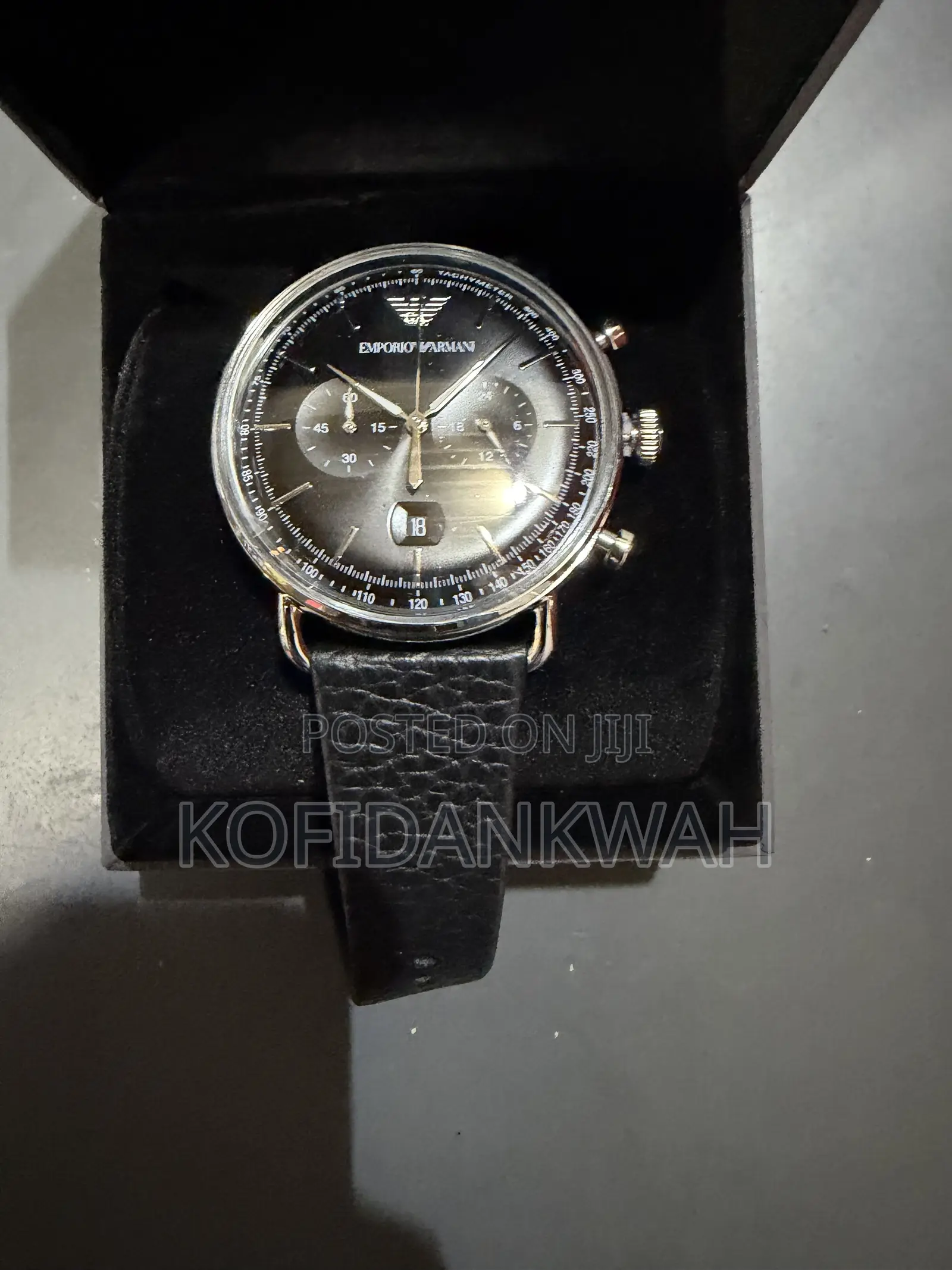 Emporio Armani Men's Chronograph Black Leather Watch, 43mm
