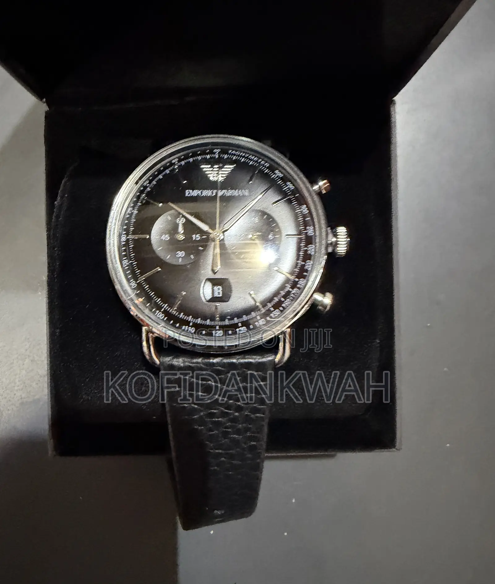 Emporio Armani Men's Chronograph Black Leather Watch, 43mm