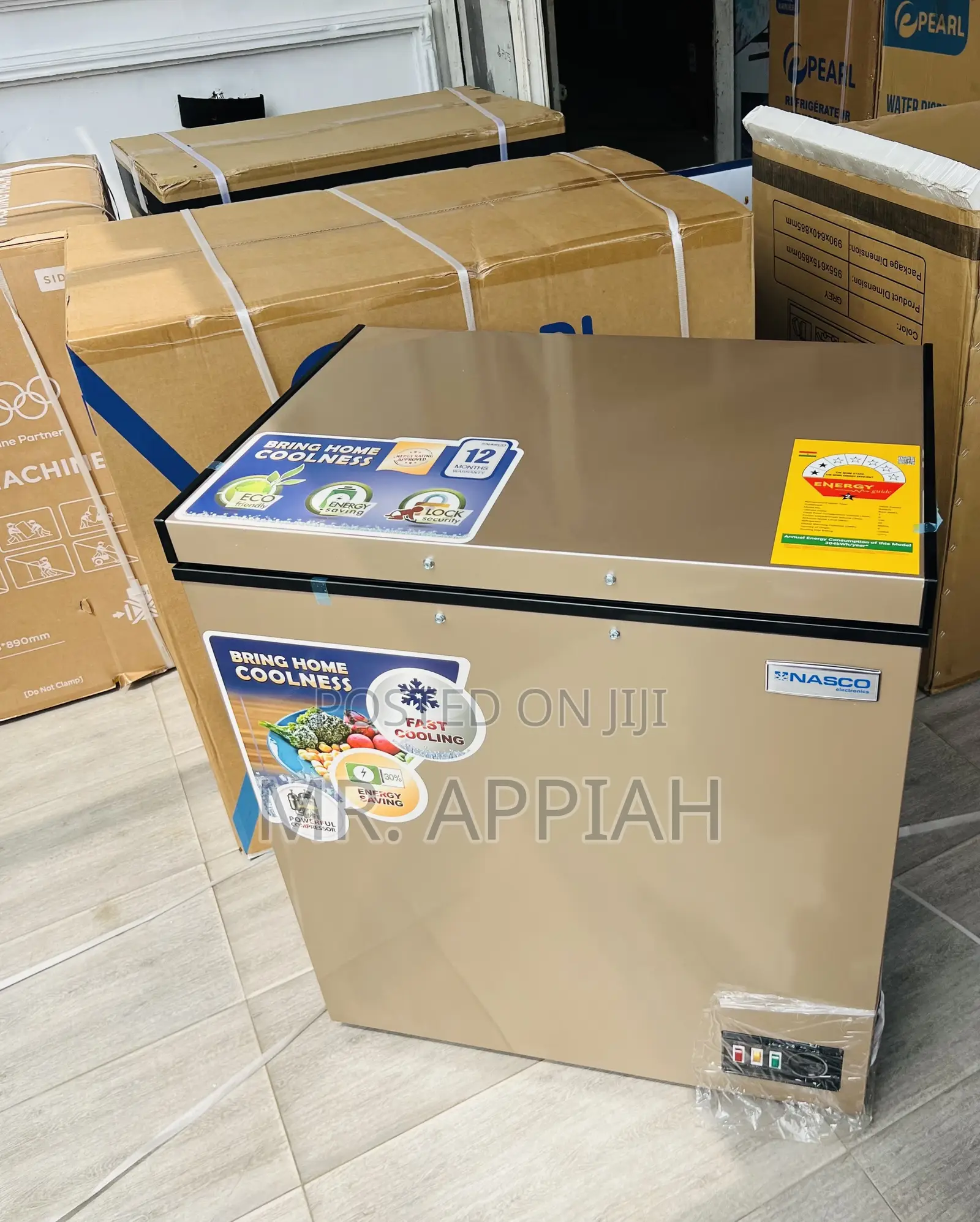 Powerful Freezing 150L Single Door Chest Freezer(Gold)Nas200fl