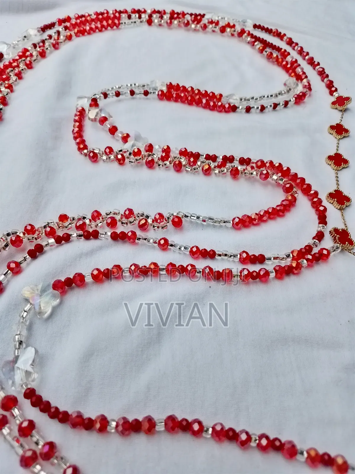 Luxury Red & Crystal Waist Beads | Elegant Handmade Design |
