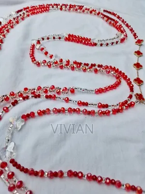 Luxury Red & Crystal Waist Beads | Elegant Handmade Design |