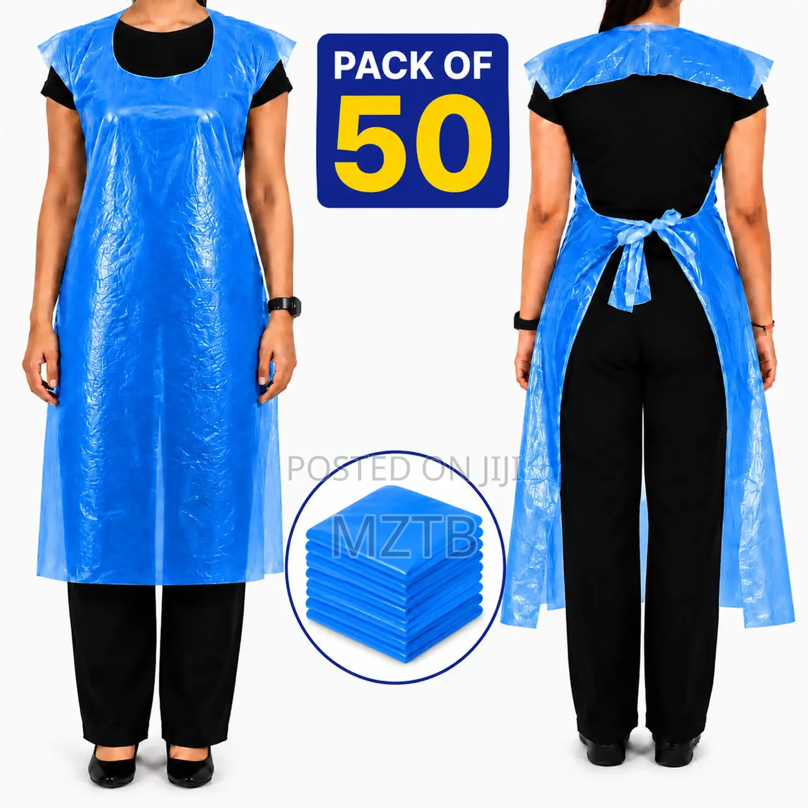 50pcs Blue Poly Disposable Aprons