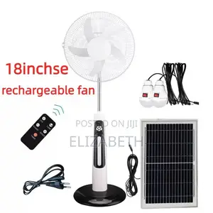 18 Inches Rechargeable Fan With Solar and Bulbs