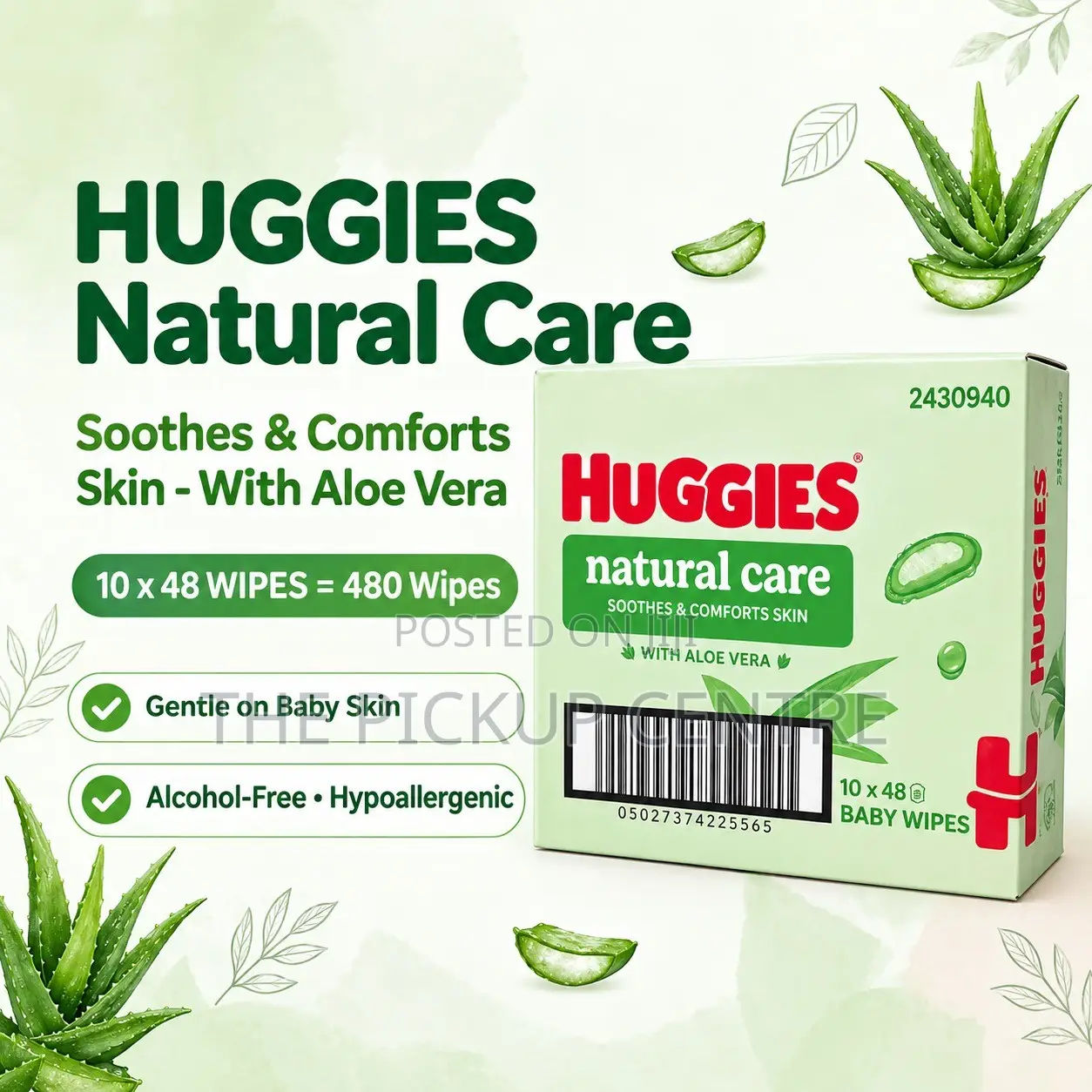 Huggies Natural Care Baby Wipes - Pack of 10 (480 Wipes)