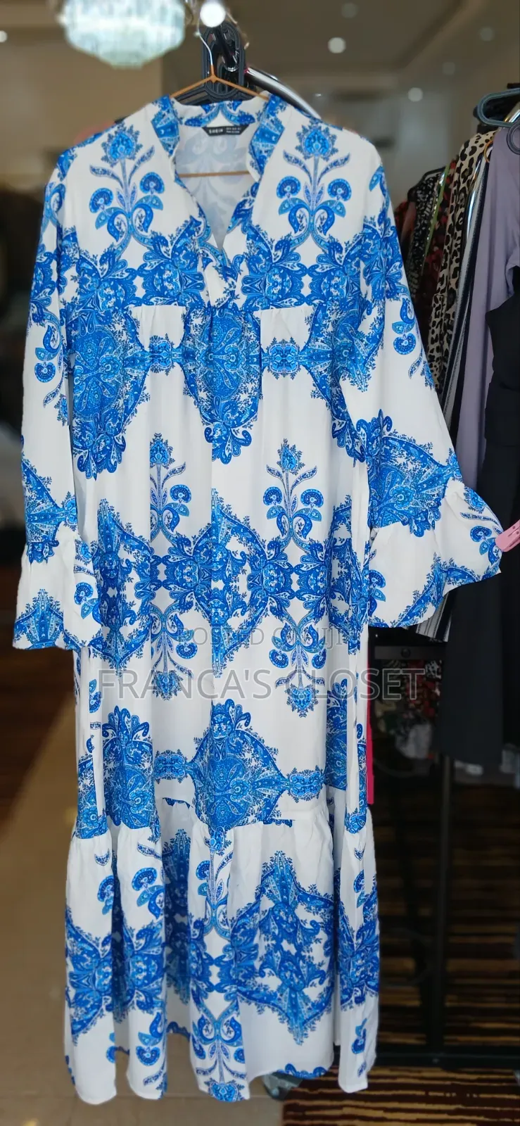 Women Notched Neck Flounce Hem Maxi Dress