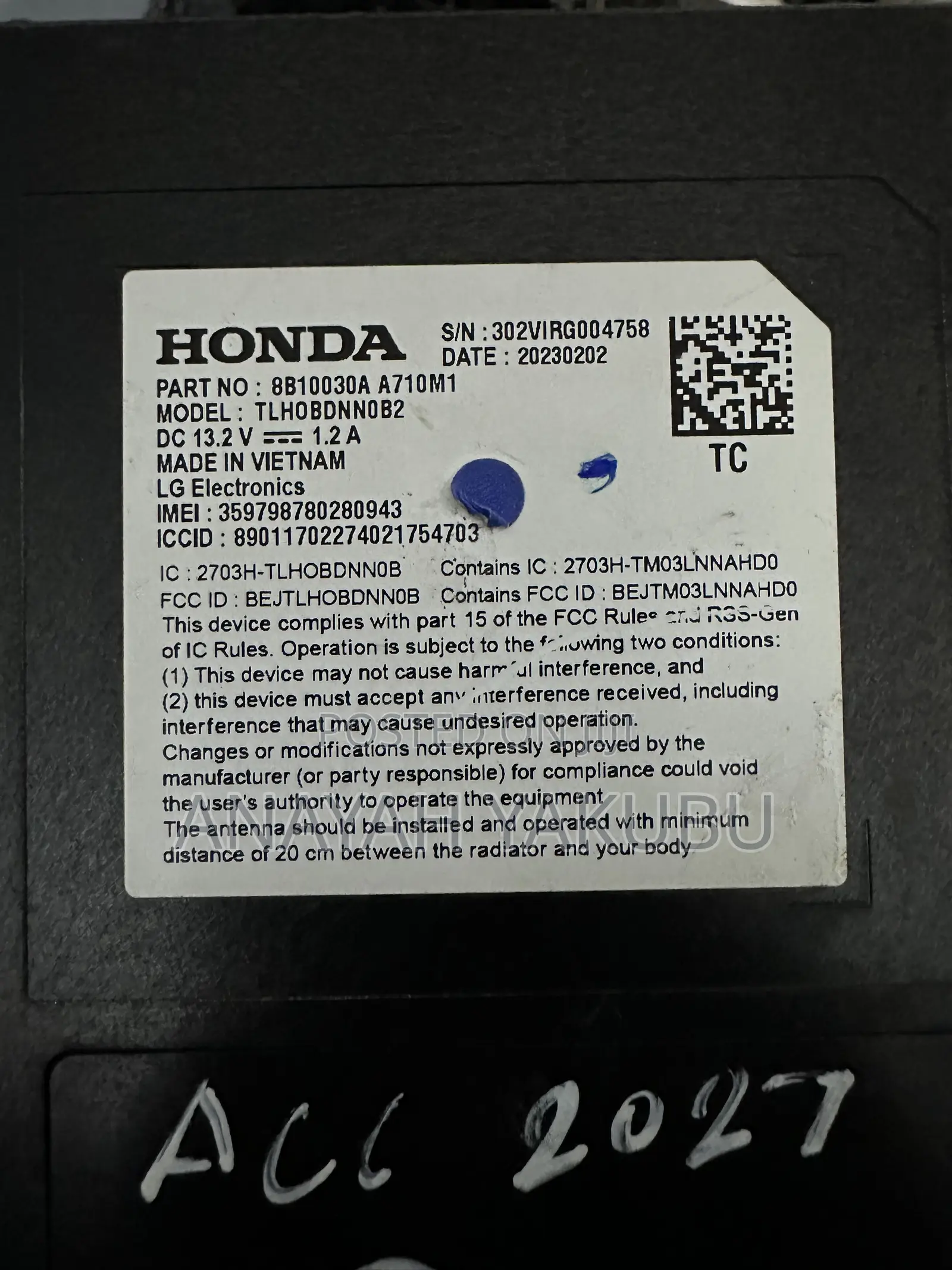 2024 Honda Accord Telematics Control Unit